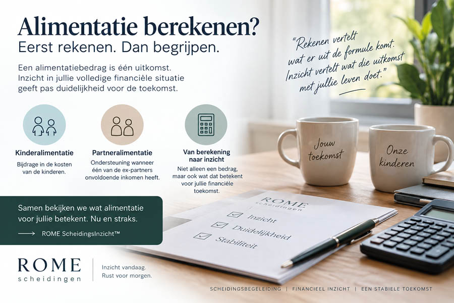 Alimentatie berekenen: van berekening naar financieel inzicht bij ROME scheidingen Alimentatie berekenen bij scheiding: kinderalimentatie, partneralimentatie en financieel inzicht